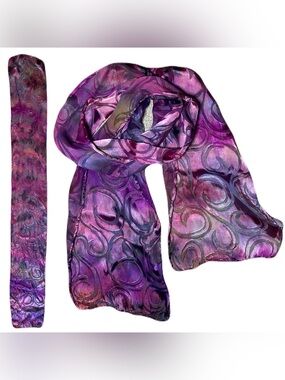 Hand Dyed Silk Scarf with Curl/Swirl Pattern
